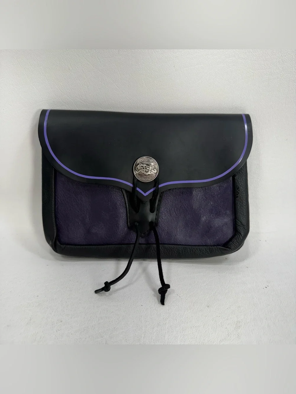 Renboots Black & Purple Leather Merchant Pouch Medieval Ren-Fest Cosplay Bag
